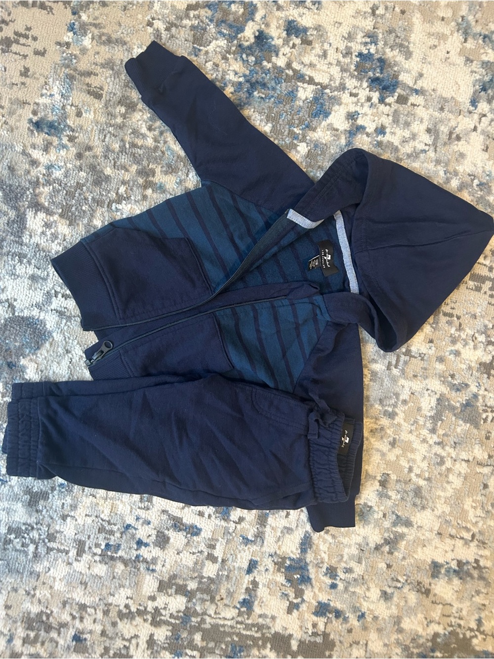 7 For All Mankind Kids Navy Striped Hoodie & Jogger Set